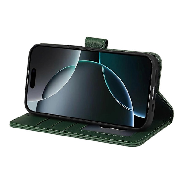 Læderetui med pung, stativ og magnetlukning til iPhone 16 Pro Max Multicolor Green