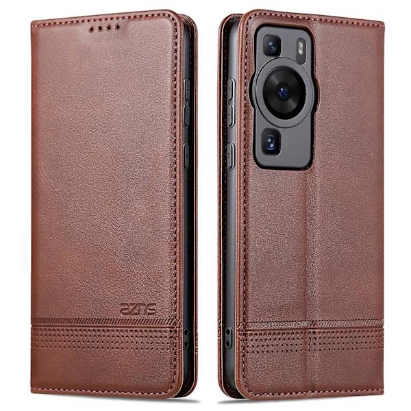 Azns för Huawei P60 / P60 Pro Pu läder phone case Plånboksställ anti-scratch smartphone cover Coffee