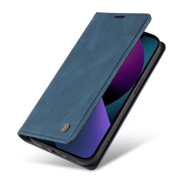 För Iphone 15 Magnetisk Autoabsorberad Pu Leather Shell Telefon Plånboksställ Cover Blue