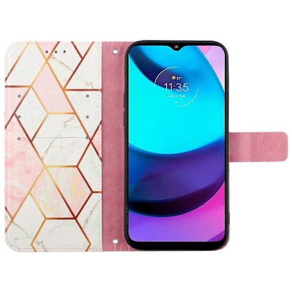 Motorola Edge 40 Neo 5G -puhelimen nahkakotelo olkahihnalla, marmorikuvioinen puhelinjalustakansi Multicolor Pink+White LS002