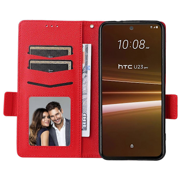 Telefoncover til HTC U23/U23 Pro 5G Litchi Tekstur Wallet Stand PU Læder Cover - Grå Multicolor Red