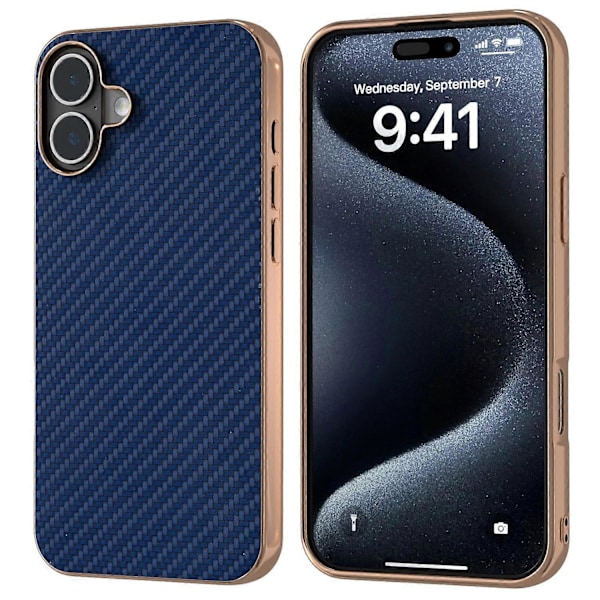 iPhone 16 Plus -kotelo, galvanointi puhelinkuori, hiilikuitukuvio PU+TPU-suojakotelo Multicolor Style C