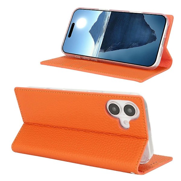 Læder Wallet Case til iPhone 16 Plus med Litchi Tekstur Multicolor Style F