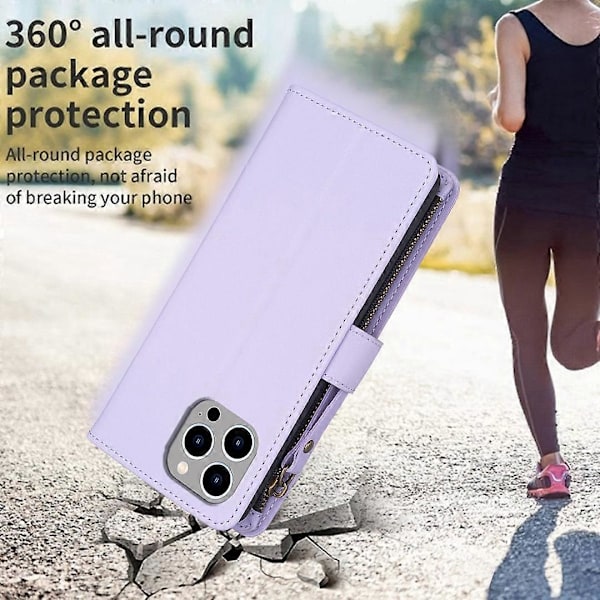BF Style-19 PU Læder Telefon Cover Flip Wallet Stand med Lynlåslomme til iPhone 15 Pro Max Multicolor Style F