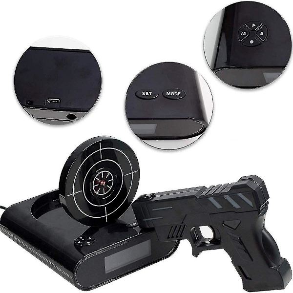 Tart Vækkeur Alarm C, Pistol Skydende Alarm 12 Timers Digital Display Til Sovende, Nyhed Til Drenge Piger ( #yogu