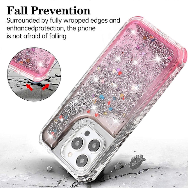 Til iPhone 13 Pro 6,1 tommer mobiltelefonetui TPU+PC Anti-drop Gradient Flydende Kviksandsskal Multicolor Black+Pink