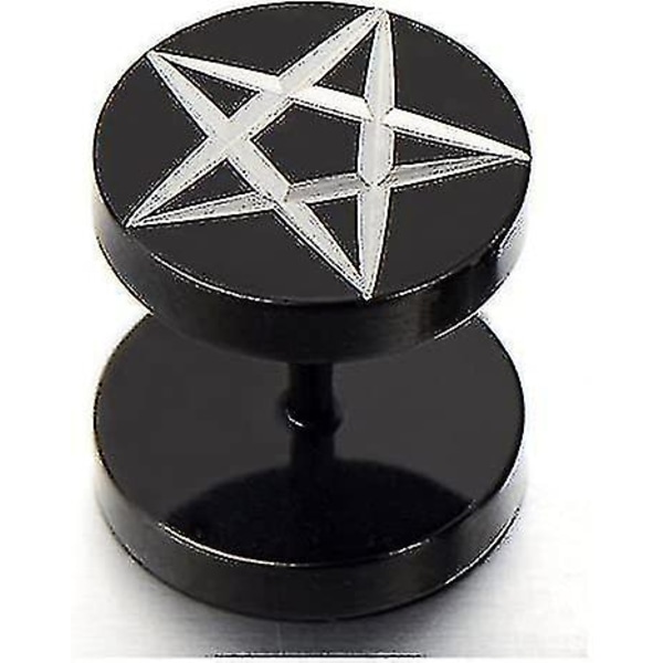 10 mm svart rostfritt stål Pentagram örhängen för män - Cheater Fake Ear Plugs Gauges Illusion Tu