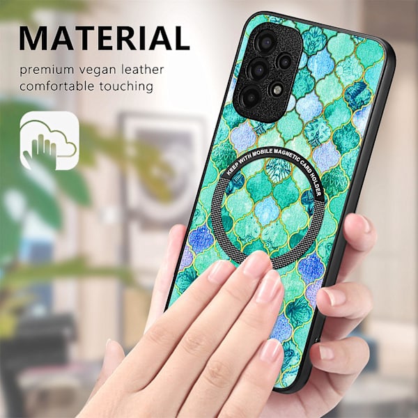 Mönstertryckt phone case för Samsung Galaxy A13 4g, Pu-läderbelagd PC+tpu cover med metallring Emerald
