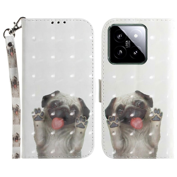 Til Xiaomi 14 Etui 3D Mønster Læder Anti-ridse Telefon Wallet Cover Multicolor Pug