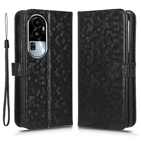 Til Oppo Reno10 Pro+ 5g PU Læder Wallet Mobil Case Dot Præget Flip Stand Telefon Cover Black