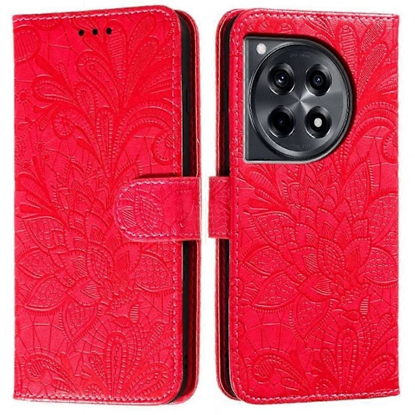 Skal till OnePlus Ace 3 5G Spetsblommor PU Läder Flip Plånbok Mobilskal - Grå Multicolor Red