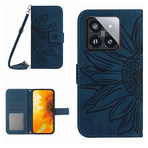 Til Xiaomi 14 Pro Etui Hud-berørings Wallet Stand Læder Cover med Skulderrem Multicolor Style I