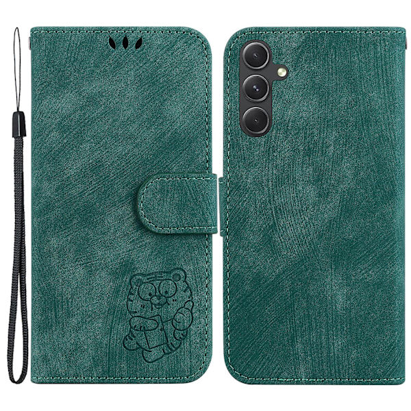 Til Samsung Galaxy A34 5g Præget Wallet Telefon Cover PU Læder Flip Stand Case Green