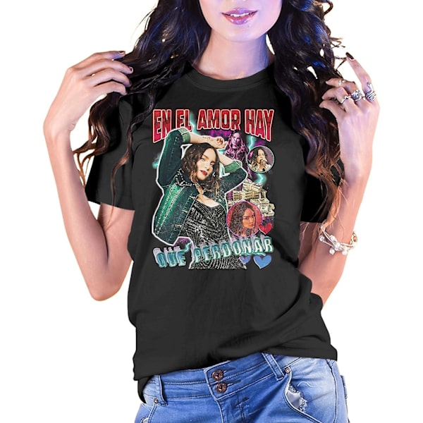 Latinalaisen reggaetonin artistien sanoitukset vintage-tyylisissä Belinda-t-paidoissa S