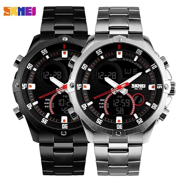 Praktisk Trendig Analog-Digital Dual Time Watch 3ATM vattentålig watch silver