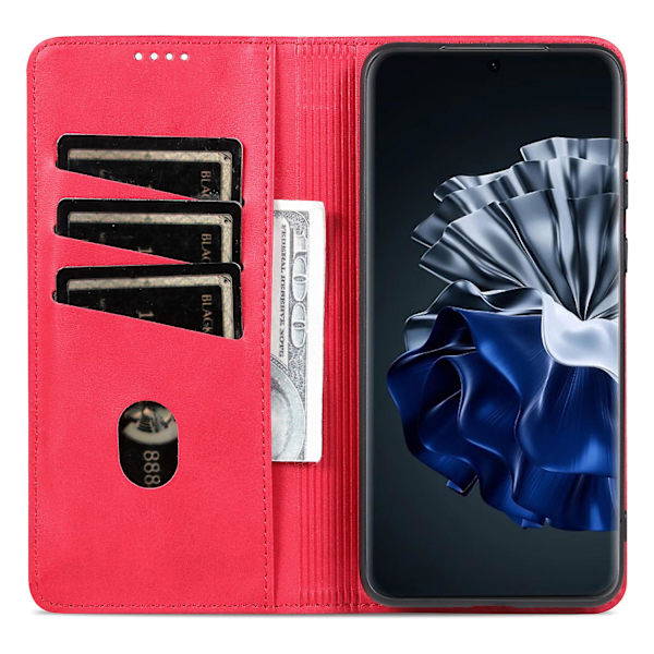 Azns för Huawei P60 / P60 Pro Pu läder phone case Plånboksställ anti-scratch smartphone cover Red