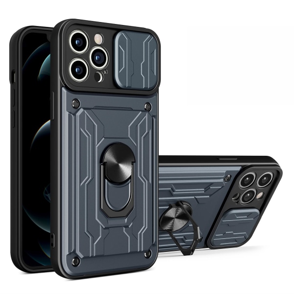 För Iphone 15 Pro Max Slide Kameraskydd Kickstand Phone Case Cover Titanium Grey