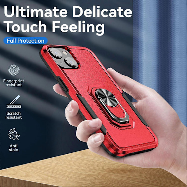 iPhone 15 PC+TPU Iskunkestävä Suojakuori Pudotussuojaava Puhelinkotelo Sormuksella ja Jalustalla Multicolor Style E