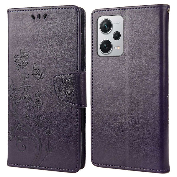 Xiaomi Redmi Note 12 Pro+ 5G -puhelimen suojakotelo, PU-nahkaa, kukka- ja perhoskuviointi, lompakkokotelo Multicolor Style F