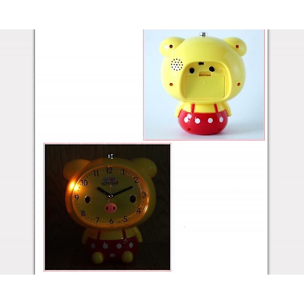 Vekkerklokker for soverom, tegneserie vekkerklokke Piggy Pig Clock nattlys, studenters barneroms dekorasjon skrivebordsklokke (beige)