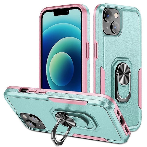 iPhone 15 PC+TPU Iskunkestävä Suojakuori Pudotussuojaava Puhelinkotelo Sormuksella ja Jalustalla Multicolor Style H