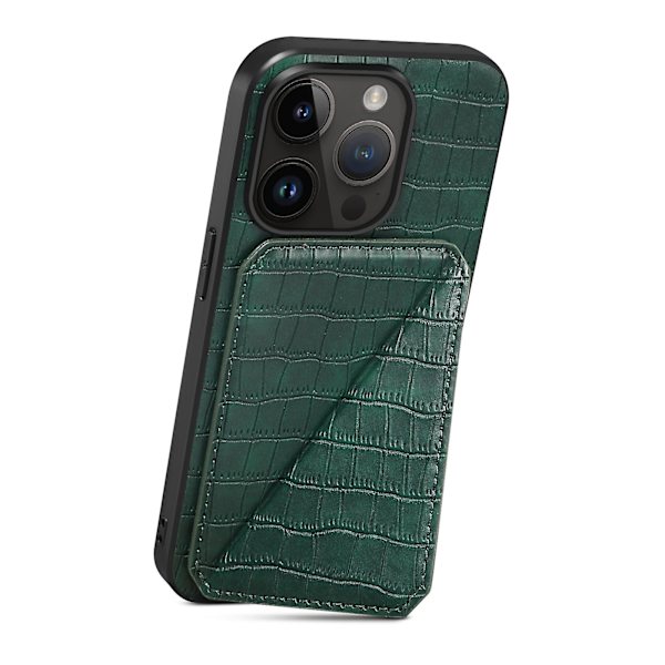 Pc + Tpu+ Pu Läder Phone case För Iphone 13 Pro Crocodile Texture Korthållare Stand Cover Green