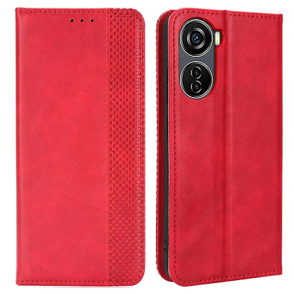 För Zte Blade V40 Design Pu Läderställ Phone Case Retro Cover Red
