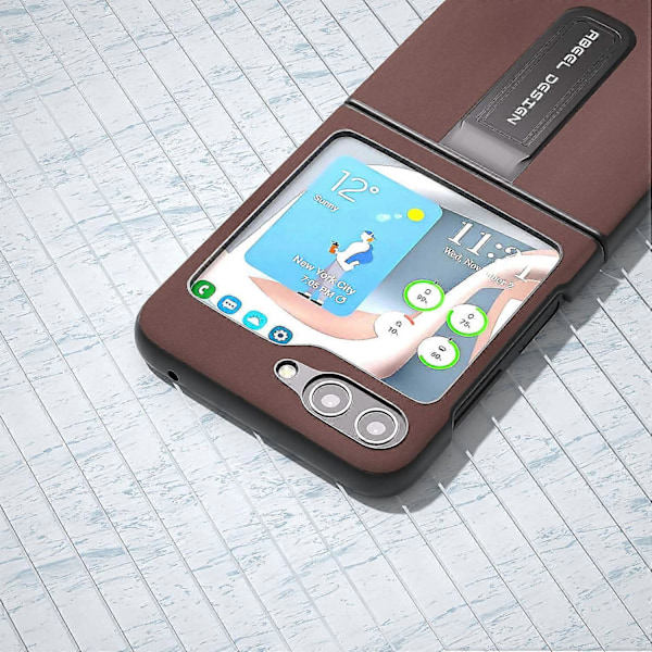Til Samsung Galaxy Z Flip5 5G Støtteben Nappa Tekstur Etui Ægte Koskindslæder+PC Telefoncover Multicolor Style C