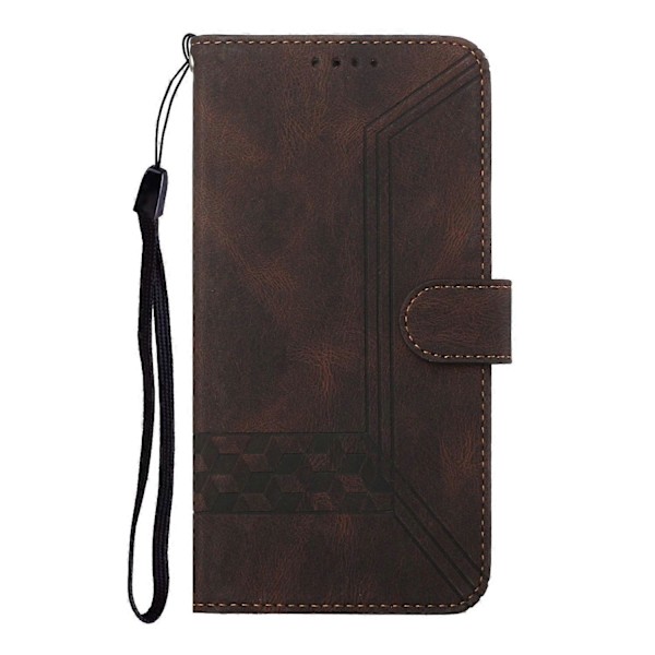 Mobilskal för iPhone 17 med rem, präglat PU-läder, plånboksställ Multicolor Coffee