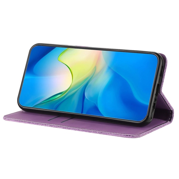 Wallet Case til iPhone 15 Pro Max PU Læder Retro Blomsterpræget Stand Telefon Cover Purple