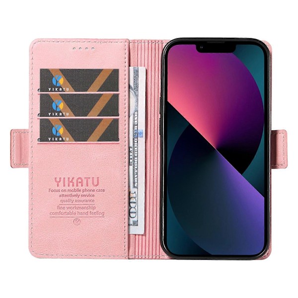 YIKATU YK-005 Skinnkänsla PU Läder Plånboksfodral med Stötsäkert Ställ för iPhone 15 Multicolor Style G