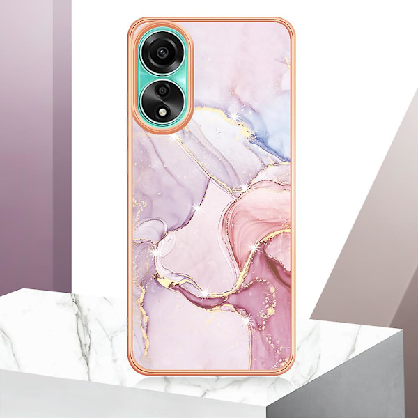 Elektrobelagt marmor telefoncover til Oppo A78 4g Imd Tpu Anti-ridse cover Rose Gold 005