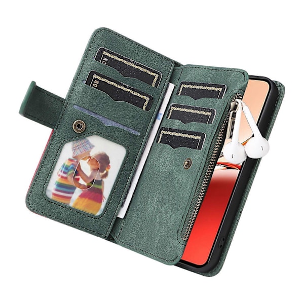KT Multi-Function Series-5 Etui til Oppo Reno12 F 5G Lynlås Pung Læder Telefon Cover Stativ Multicolor Style D