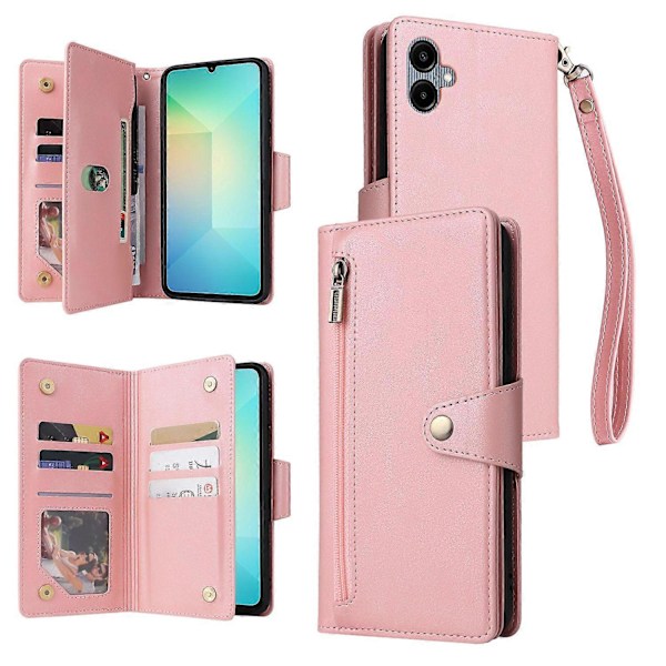 Til Samsung Galaxy A06 Etui Lynlås Pung Læder Støtteben Telefon Cover Nittedekor Multicolor Style E