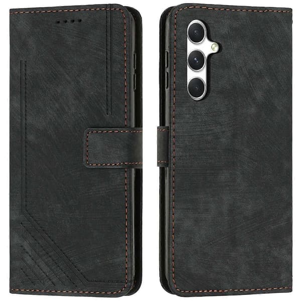 För Samsung Galaxy A36 5G Fodral Präglade Linjer Läder Telefonskal Vikbart Ställ Multicolor Style E