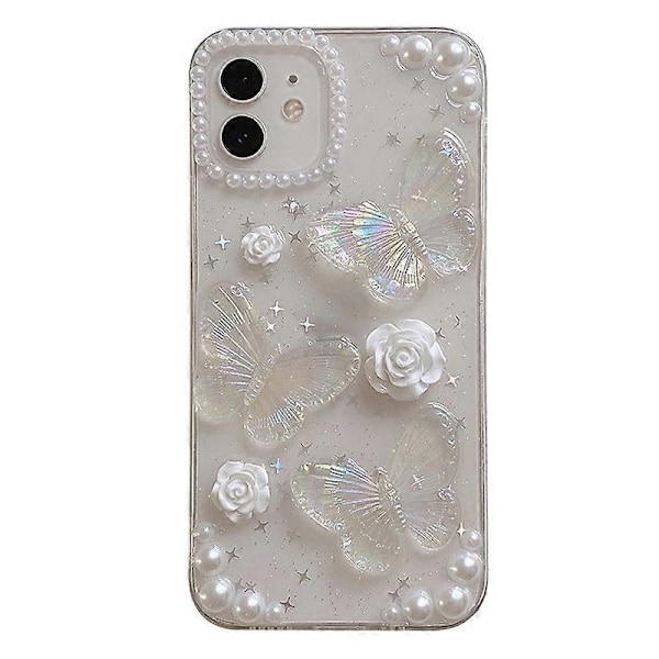 Retro Epoxy Sommerfugl TPU Telefoncover med Perledekoration til iPhone 13