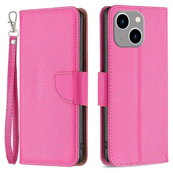 Til iPhone 15 Plus Støvtæt PU Læder Mobiltelefon Cover Wallet Flip Stand Case med Rem Multicolor Style G
