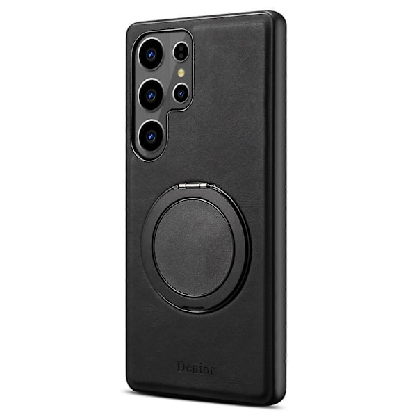 DENIOR A14 Samsung Galaxy S25 Ultra Magneettinen Kotelo Pyörivällä Jalustalla Nahka PC TPU Puhelinkuori Multicolor Black