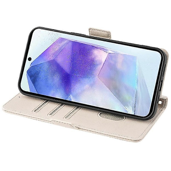 Læder Wallet Case med RFID-blokering og stativ til Samsung Galaxy A26 5G med håndrem - Grøn Multicolor White