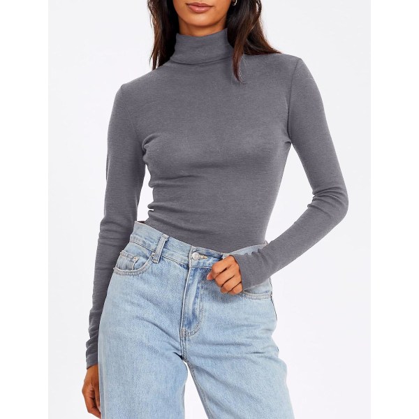 Dame Turtleneck Langærmet Trøjer Efterårsmode Basic Lagdeling Slim Fit Blød Termisk Undertøj Toppe Grey X-Large