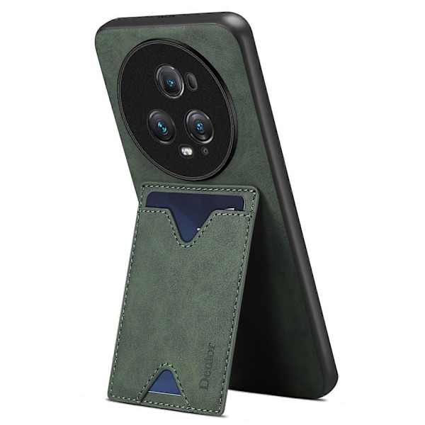 DENIOR Takakansi Honor Magic5 Pro -puhelimelle, PU-nahkapäällysteinen TPU-kotelo jalustalla ja korttipaikalla Multicolor Style C