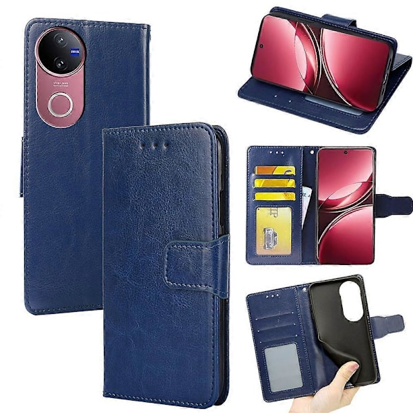 Til vivo V50 5G Etui Pung PU Læder + TPU Foldbart Stativ Telefon Cover Multicolor Sapphire