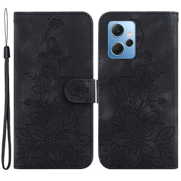 För Xiaomi Redmi Note 12 4g Plånboksställ Phone case Pu Läder Printed Flower Cover Black