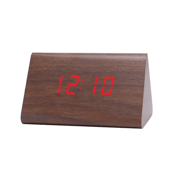 Digital trä USB LED Nattljus Väckarklocka Termometer Display Timepiece Palmoxylon Red