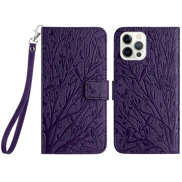 För iPhone 14 Pro Skal Präglat Enfärgat Läder Plånboksfodral Multicolor Style B