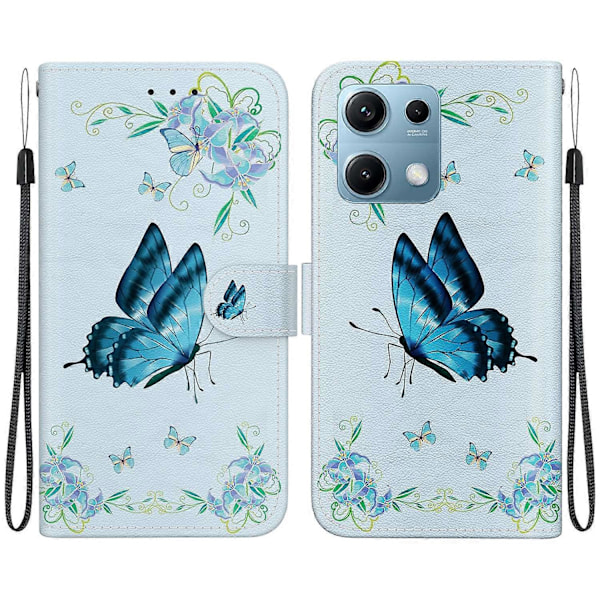 Plånboksfodral för Xiaomi Redmi Note 14S 4G, Anti-Drop Läder Flip Cover med Mönstertryck Multicolor Blue Butterfly Flower