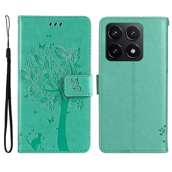 KT Imprinting Flower Series-3 Fodral till Xiaomi 14T Katt Träd Mönster Flip Läder Telefonskal Multicolor Style B
