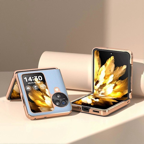 Äkta Läderfodral + PC Elektropläterat Telefonskydd för Oppo Find N3 Flip 5G Multicolor Style E