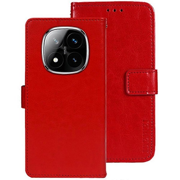 IDEWEI Stand Case til Xiaomi Redmi Note 14 Pro 5G/Poco X7 5G med Crazy Horse tekstur læder telefoncover Multicolor Red