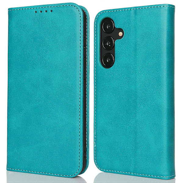 Til Samsung Galaxy S25 Etui PU Læder Kalvepræget Magnetisk Lukning Smartphone Cover - Mørkebrun Multicolor Sky Blue
